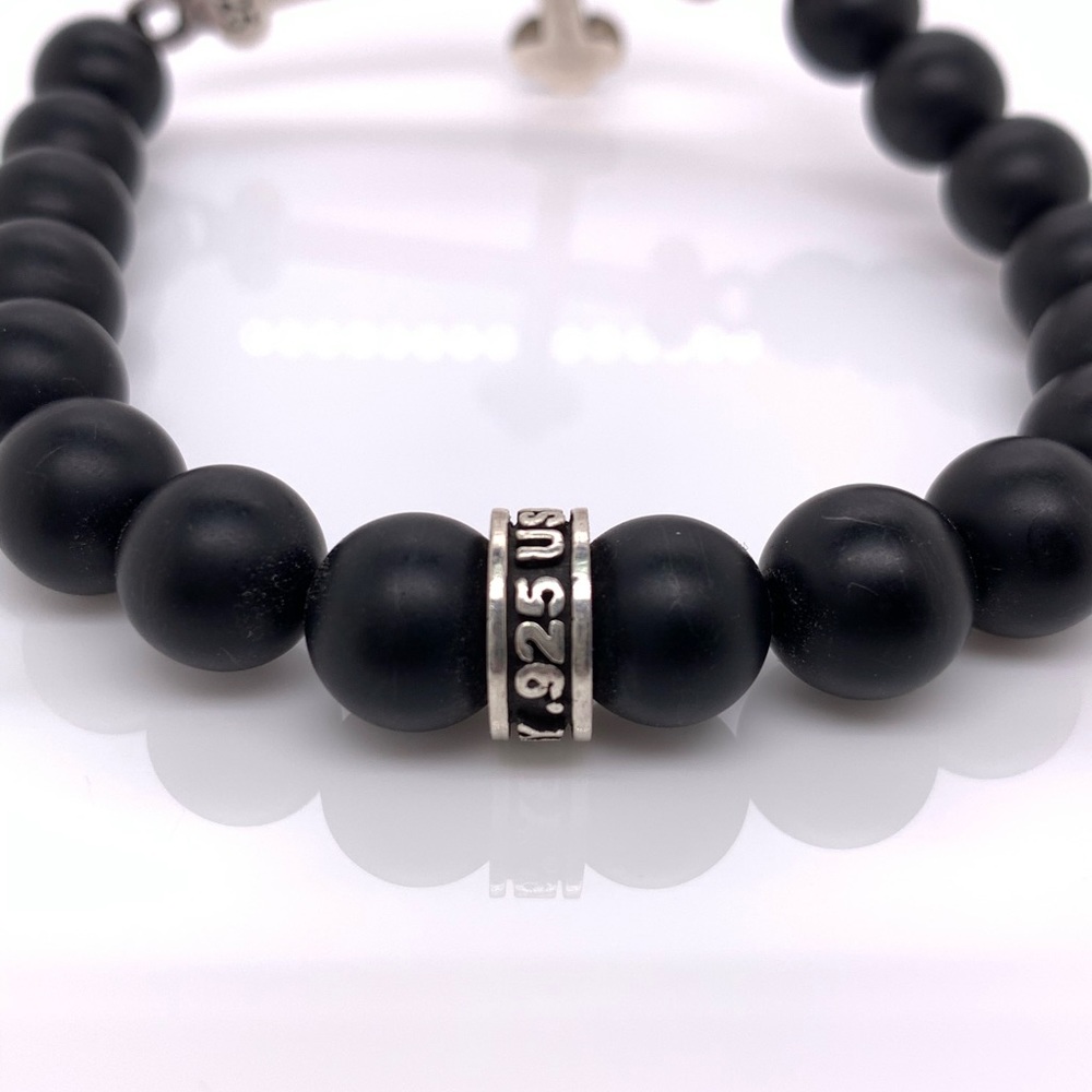 King Baby Studio Onyx Bead Cross Bracelet